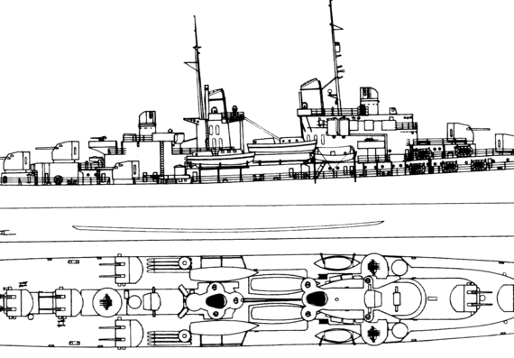 Корабль USS CL-51 Atlanta [Light Cruiser] (1941) - чертежи, габариты, рисунки